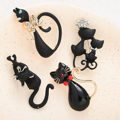 Black Cat Enamel Brooch Set