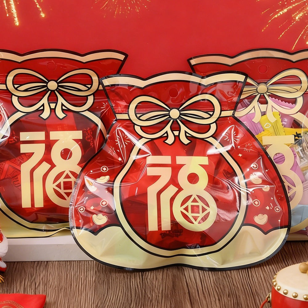 10-Piece 17.5x18.5 cm Red OPP Blessing Ziplock Gift Bags