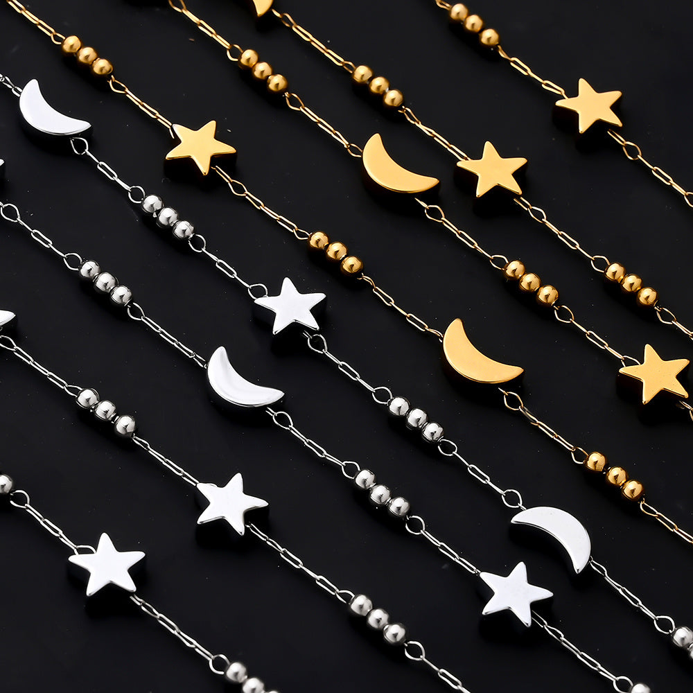 1m Gold & Silver Stainless Steel Star & Moon Bead Chain