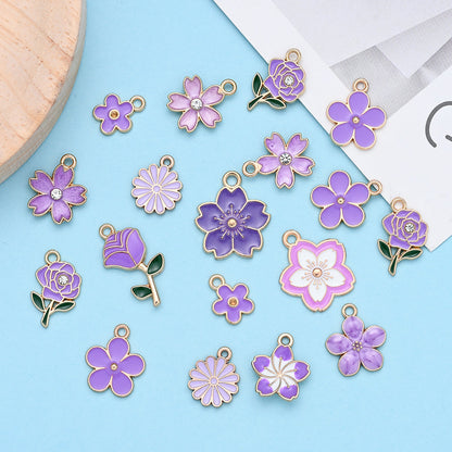 20/50PCS Purple Flower Enamel Charm Pendant Set