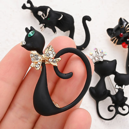 Black Cat Enamel Brooch Set
