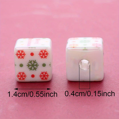 10PCS 14mm Multicolor Christmas Printed Square Acrylic Bead Set