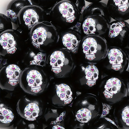 Halloween Skull Wooden Spacer Beads