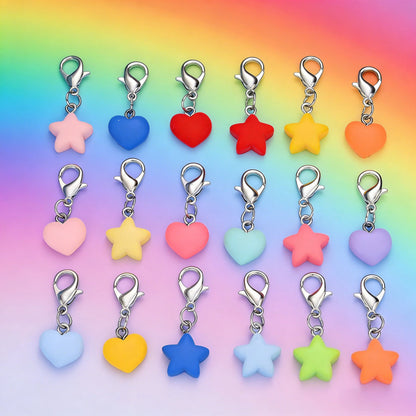 24PCS Multicolor Resin Heart & Star Mini Keychain Set