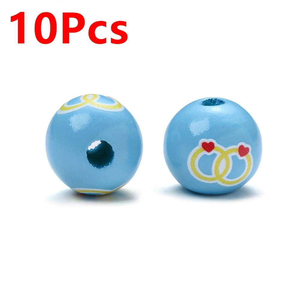 Valentine's Day Printed Wooden Spacer Beads