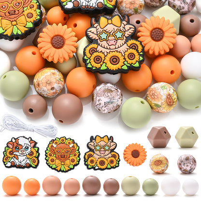 Brown Highland Cow Silicone Beads Set