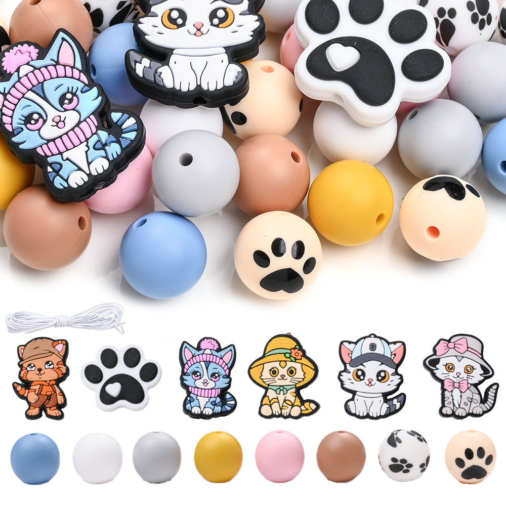 46-Piece Silicone Paw Print Bead Set