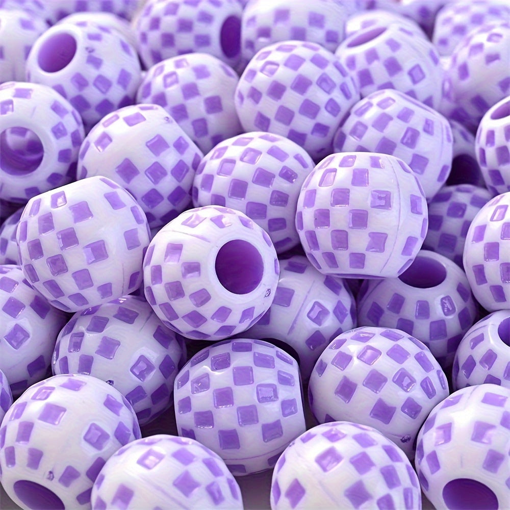 10PCS 14mm Multicolor Checkerboard Acrylic Bead Set