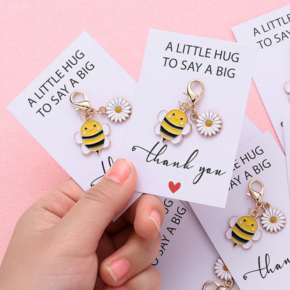 Yellow Bee and Flower Keychain with Thank You Card