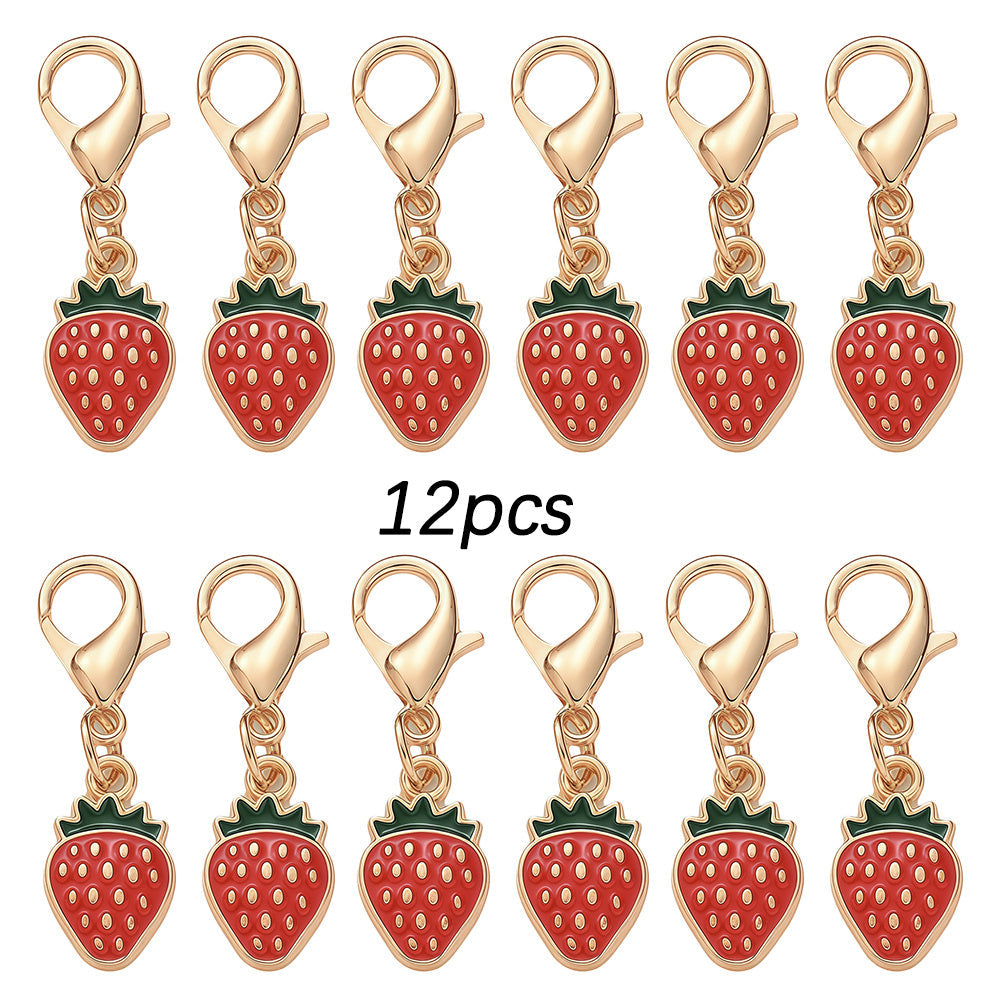 12PCS Red & Pink Strawberry Enamel Keychain Set