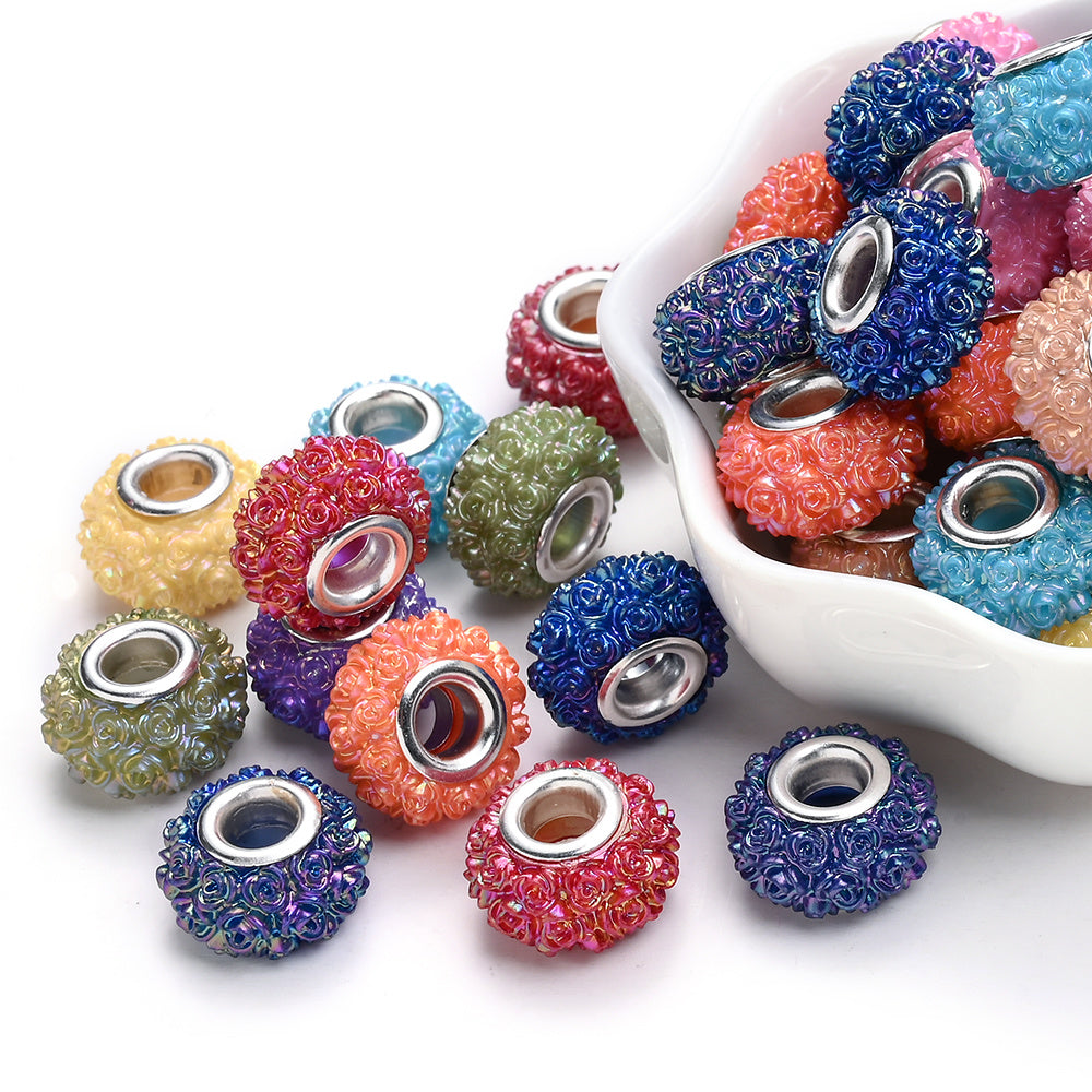Colorful Flower Acrylic Large Hole Spacer Beads