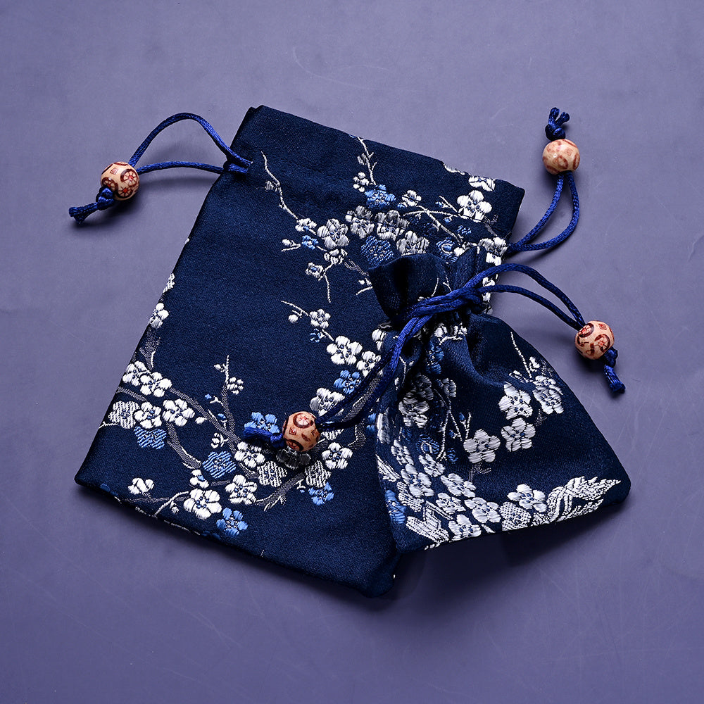 2-Piece Floral Embroidered Satin Drawstring Gift Bag Set