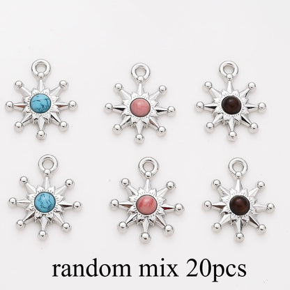 20PCS Eight-Pointed Star Charms with Half-Round Stone Beads