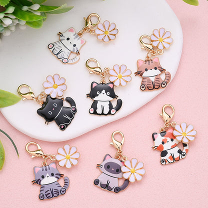 14-Set Enamel Cat Family Keychain & Charm Set