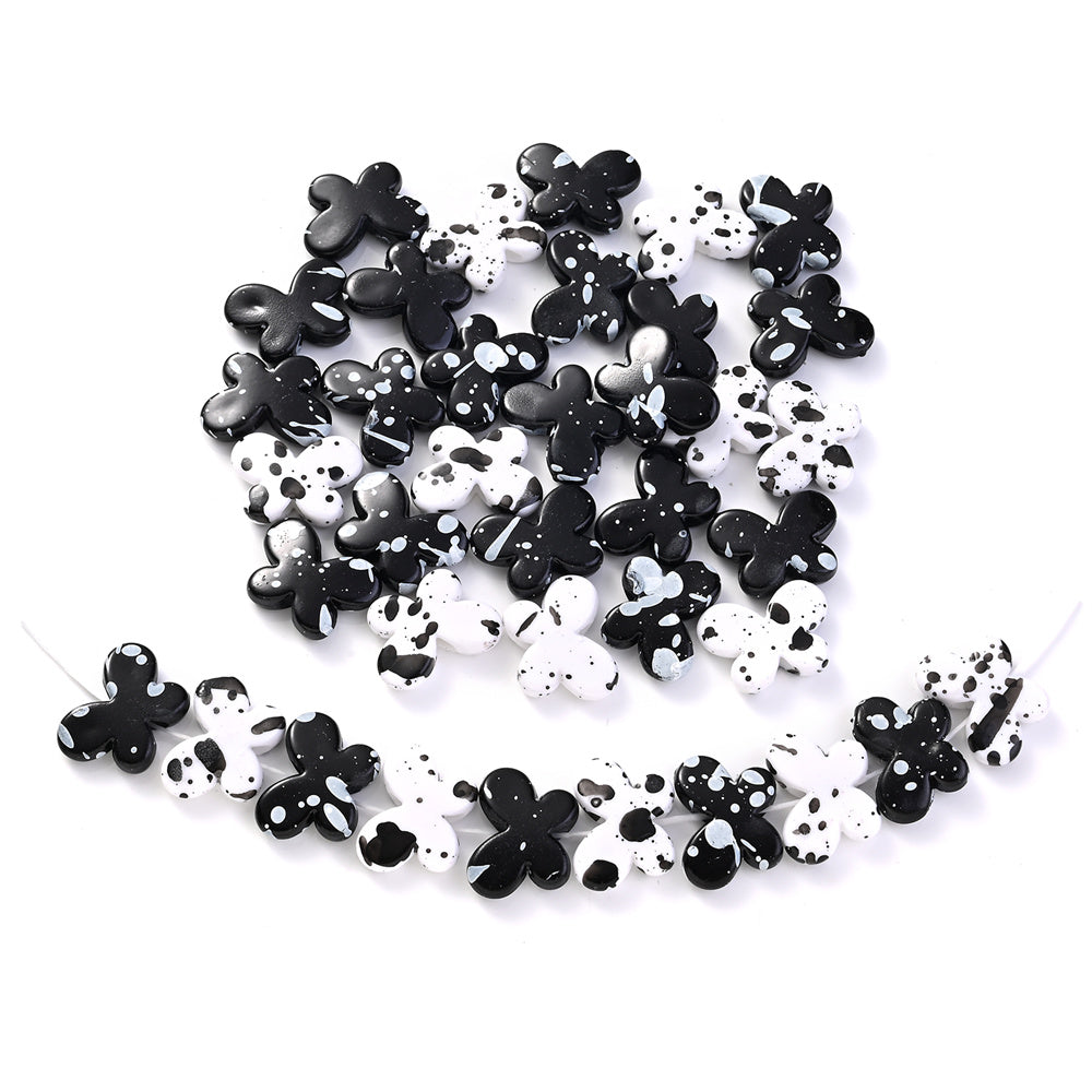 Black White Spotted Butterfly Acrylic Spacer Beads