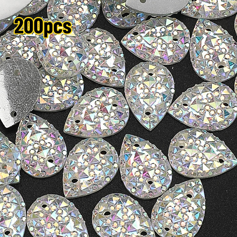 200-Piece 10x14 mm Glitter Waterdrop Flatback Rhinestone Beads