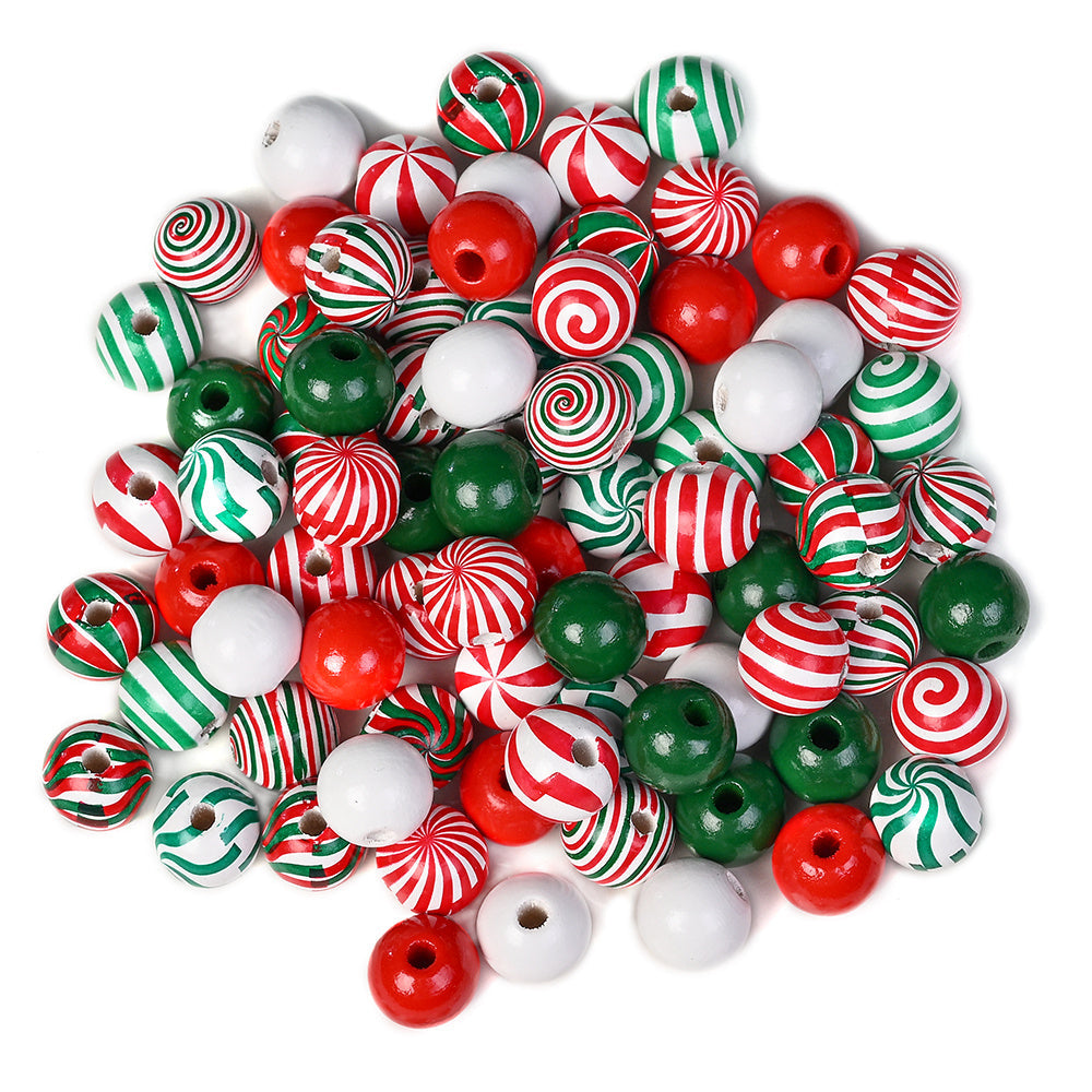 80/110-Piece Christmas Stripe Wooden Bead Set