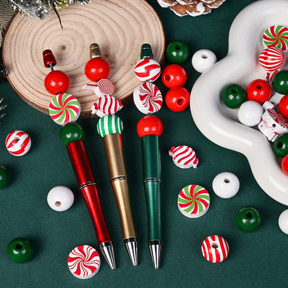 80/110-Piece Christmas Stripe Wooden Bead Set