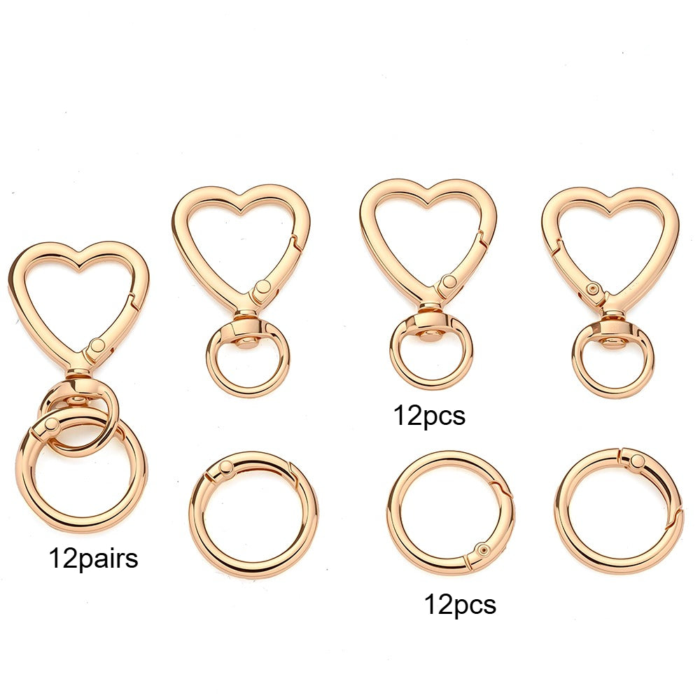12 Pairs Heart & Round Double Buckle Keychain Set