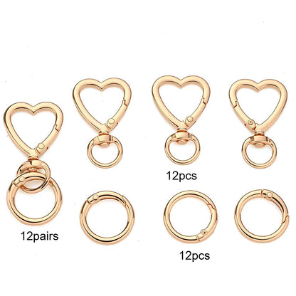 12 Pairs Heart & Round Double Buckle Keychain Set