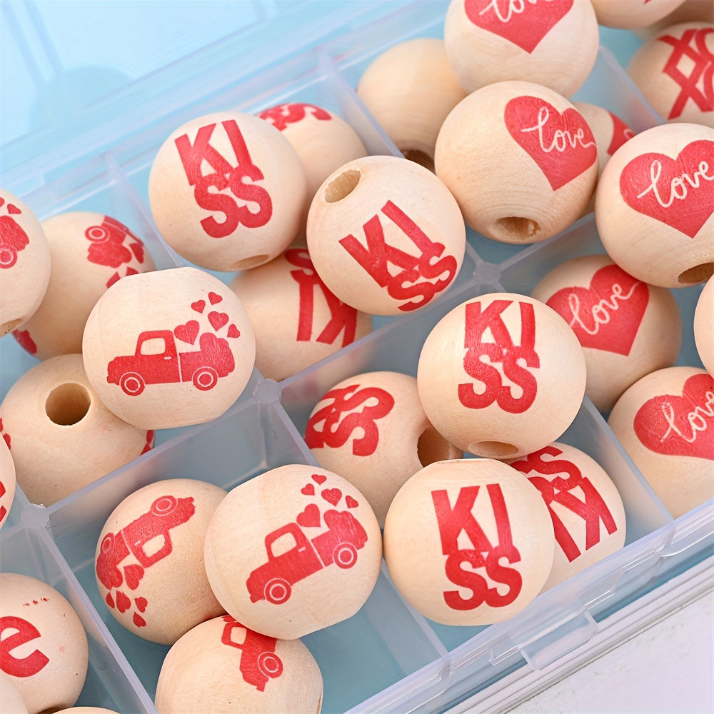 10PCS 16mm Red Kiss & Love Wooden Bead Set