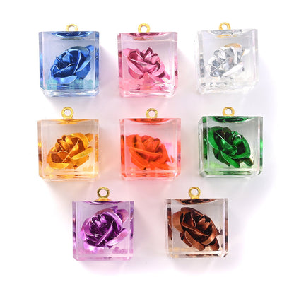 5-Piece Transparent Square Rose Glow Pendants
