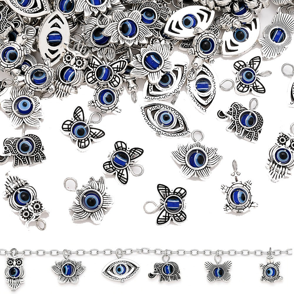 50PCS Vintage Evil Eye Alloy Pendant Set