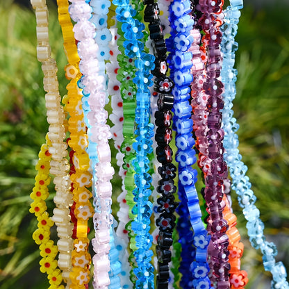80–106PCS 4mm Colorful Stained Glass Plum Blossom Bead Set