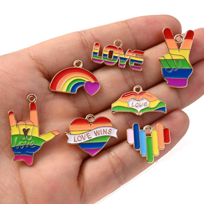 Alloy Pride Month Rainbow Heart Love Pendants