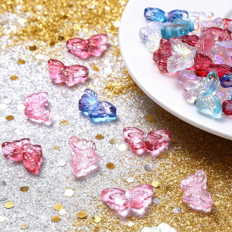 50pcs/set 8x15mm Colorful Transparent Butterfly Beads
