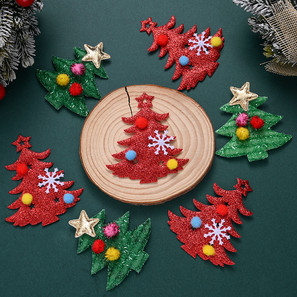 10PCS 65–75mm Green & Red Christmas Fabric Appliques