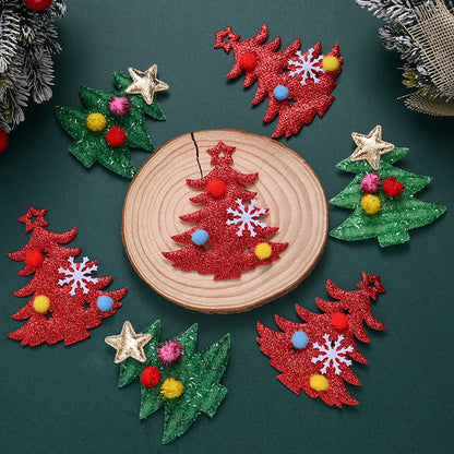 10PCS 65–75mm Green & Red Christmas Fabric Appliques