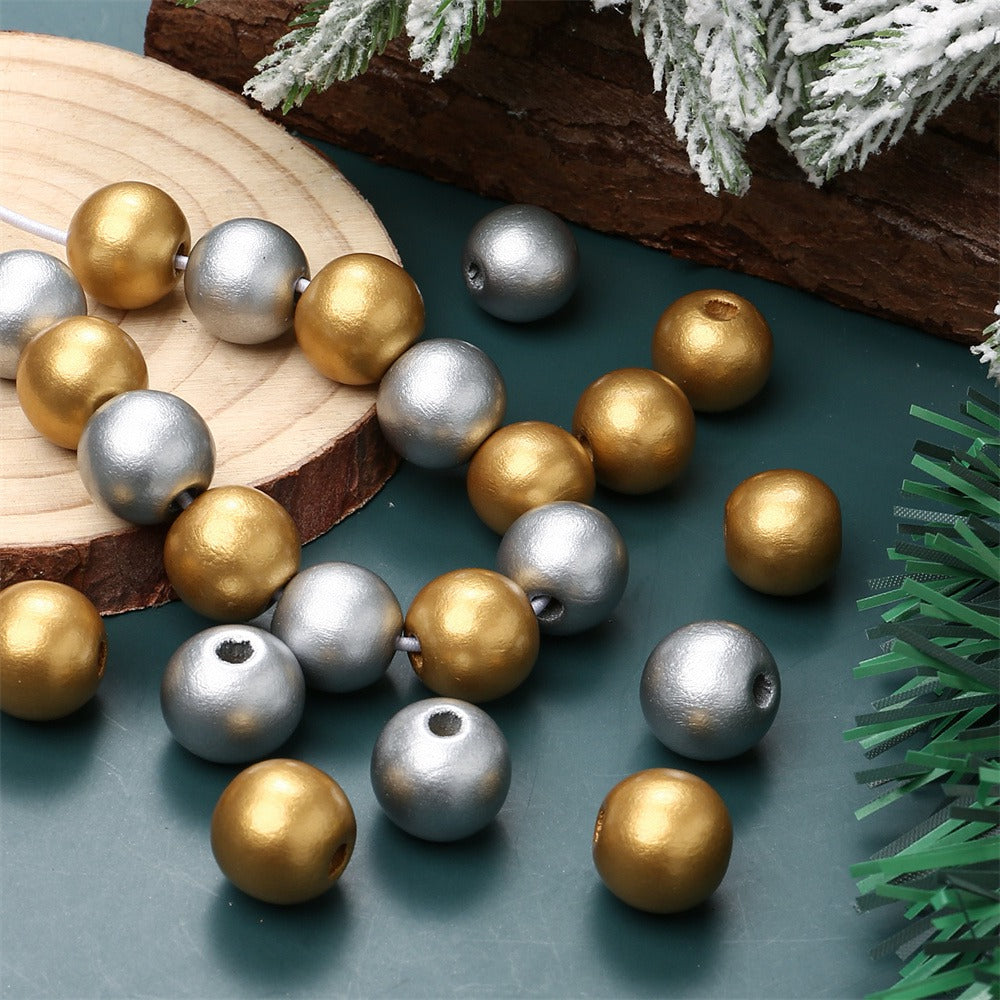 Gold & Silver Round Wooden Beads