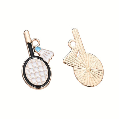 10PCS 11×22mm Colorful Badminton Racket Enamel Charm Set