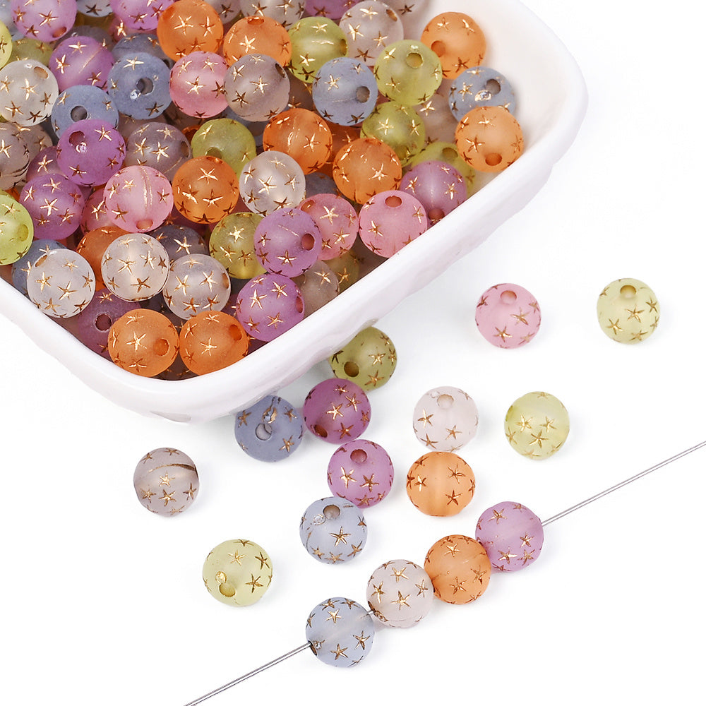 Frosted Acrylic Star Print Round Beads