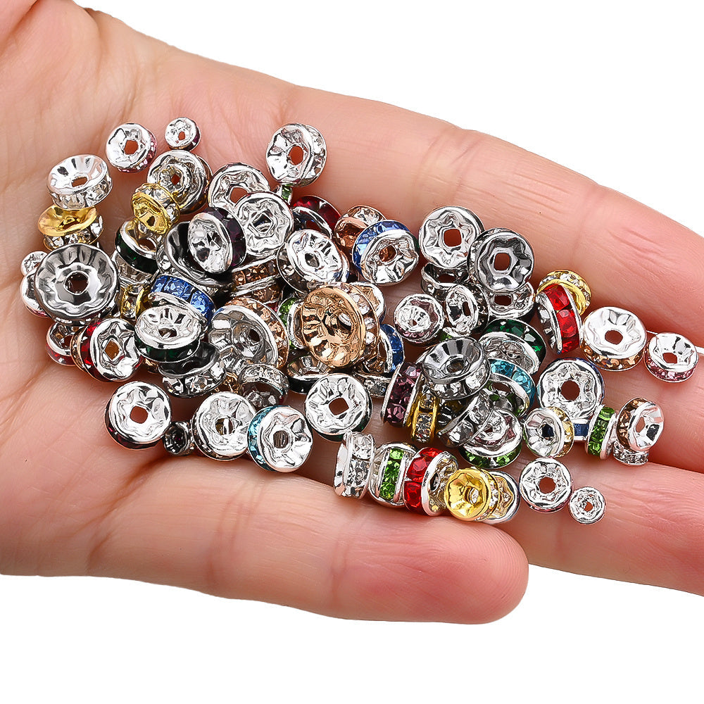 Mixed Color Rhinestone Alloy Spacer Beads
