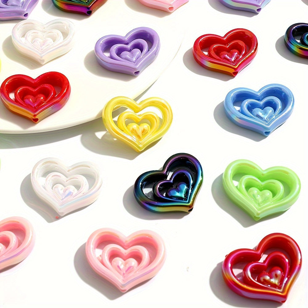 10PCS 23×30mm Three-Layer Heart Acrylic Bead Set