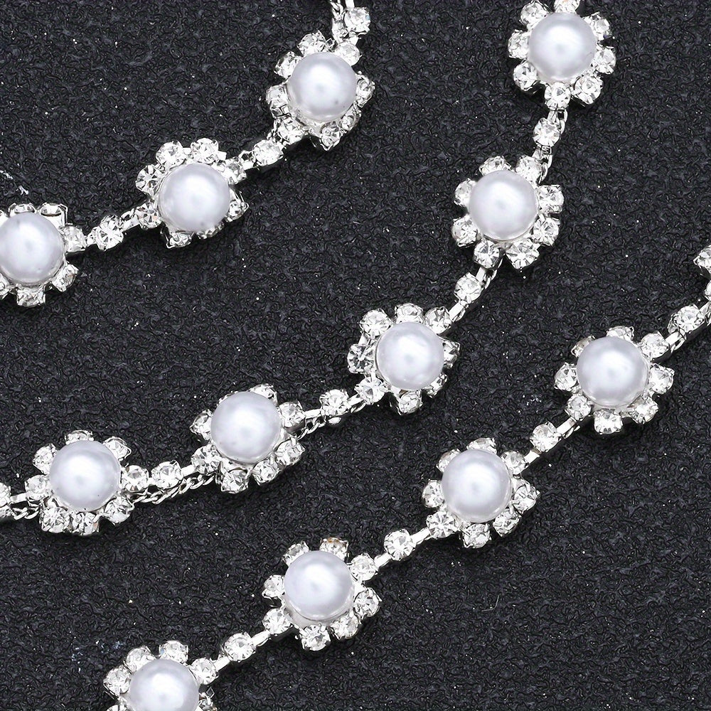 17.7 Inch Imitation Pearl & Rhinestone Bead Chain
