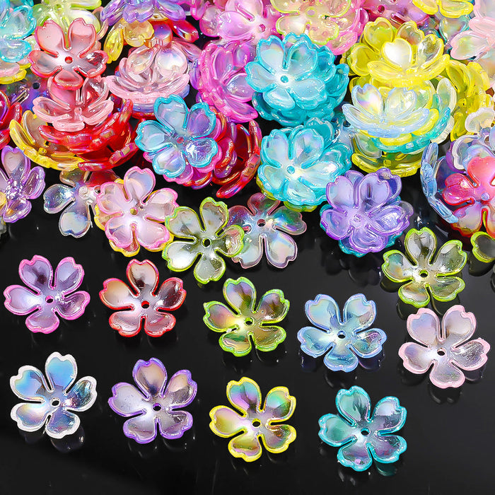 1.8 cm Multicolor Acrylic Five-Petal Flower Bead Caps