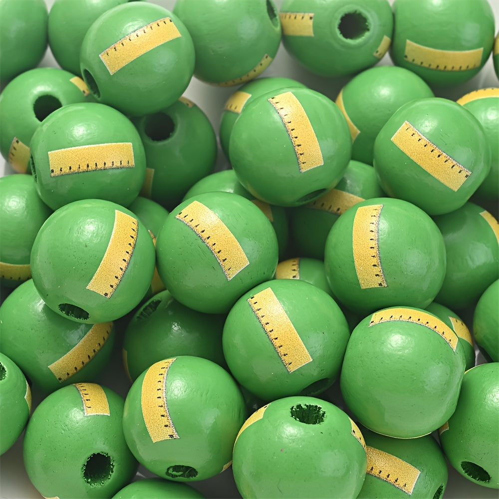 10PCS 16mm Colorful Patterned Wooden Bead Set