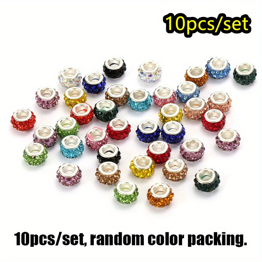 10-Piece Random Multicolor European-Style Rhinestone Large Hole Beads
