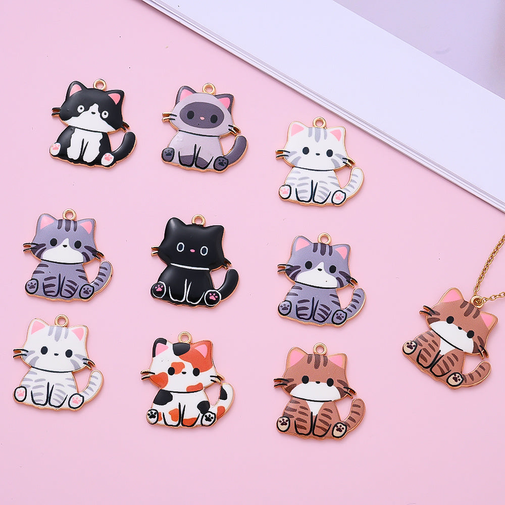Enamel Cat Pendant Charms