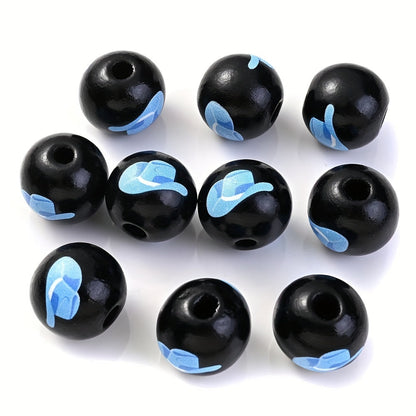 10PCS 16mm Black Bullhead Pattern Wooden Bead Set