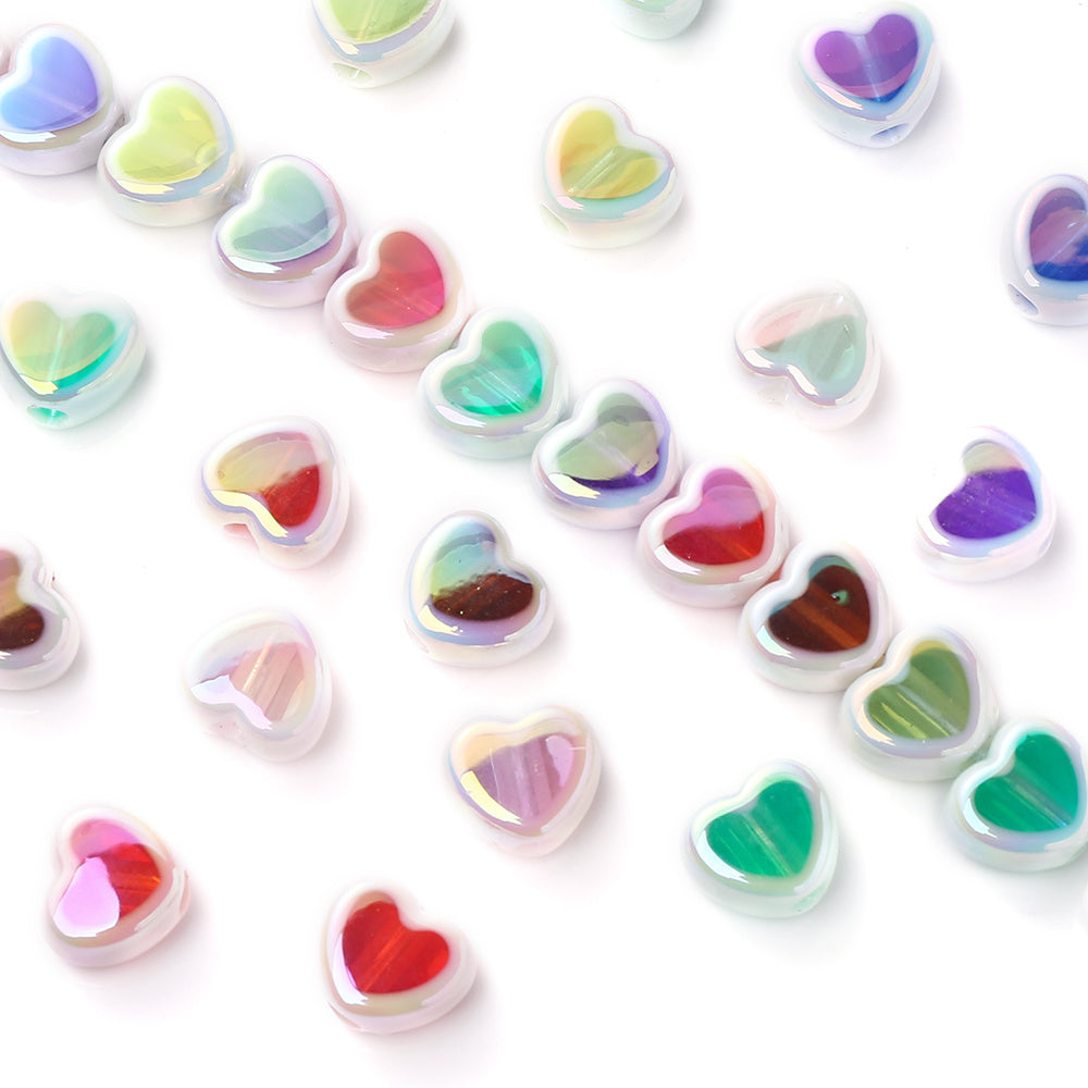 10PCS 12×15mm Sparkling Valentine's Day Heart Acrylic Bead Set