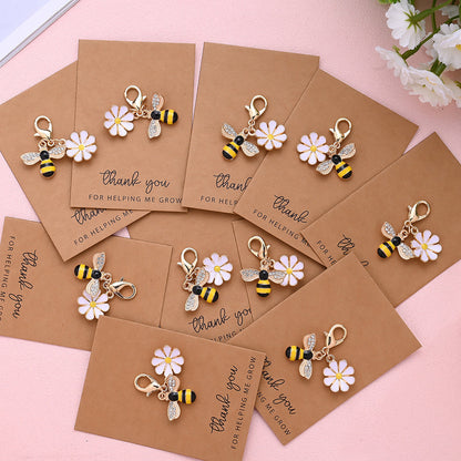 Yellow Bee and Flower Keychain with Thank You Card