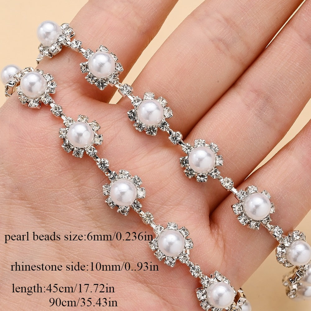 17.7 Inch Imitation Pearl & Rhinestone Bead Chain