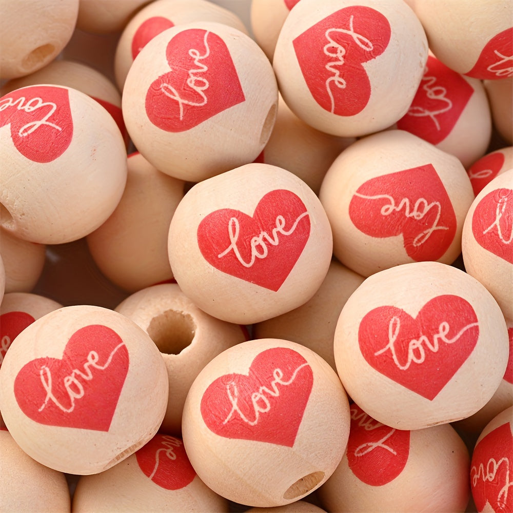10PCS 16mm Red Kiss & Love Wooden Bead Set