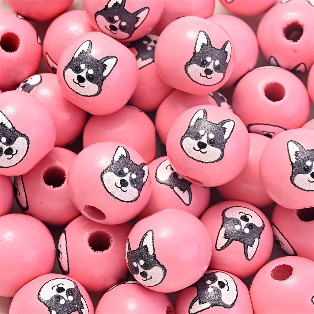 10PCS 16mm Puppy-Themed Wooden Bead Set