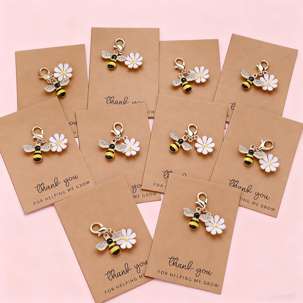 Yellow Bee and Flower Keychain with Thank You Card