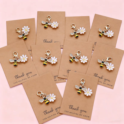 Yellow Bee and Flower Keychain with Thank You Card